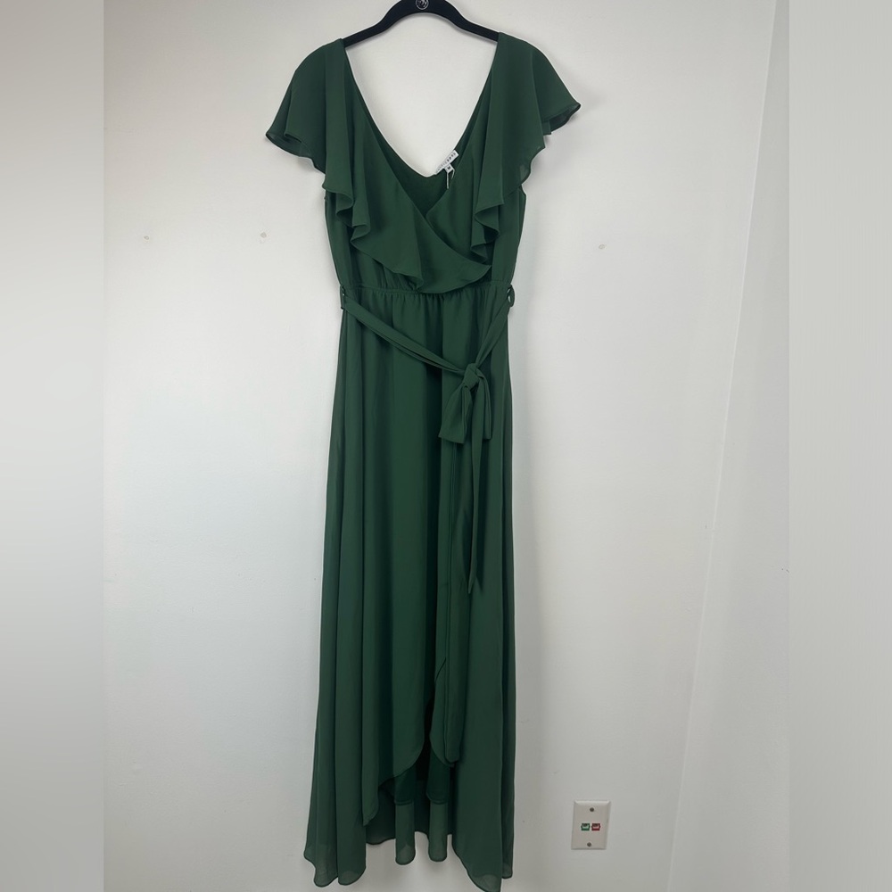 Baltic Born Women’s Dress Size Medium Green Maxi Tie Ruffle Wedding Guest